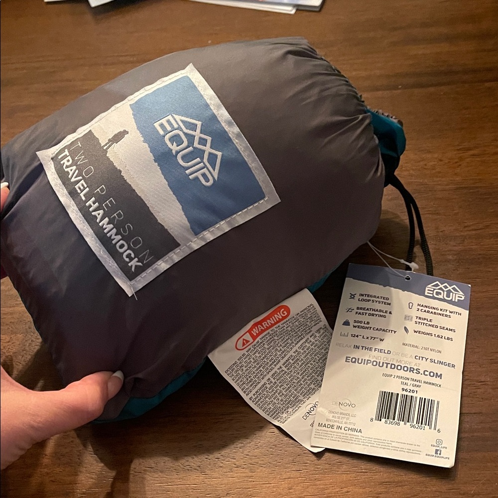 Equipe Gray and Teal Hammock with Carabiners